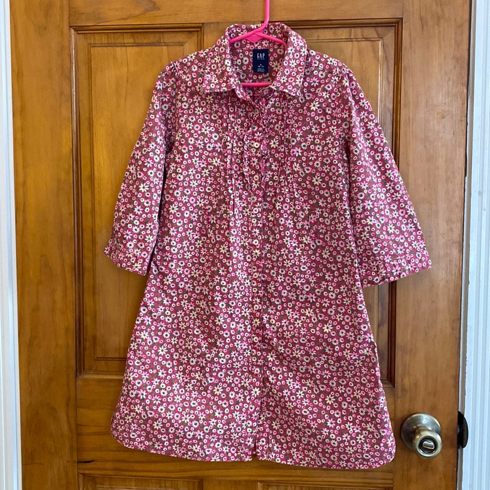 Gap Kids Pink with Floral Print Shirt Dress, Size 6-7